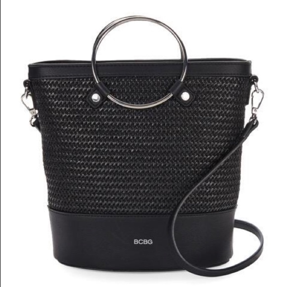BCBGenertaion's Andie Black Woven Bucket Bag